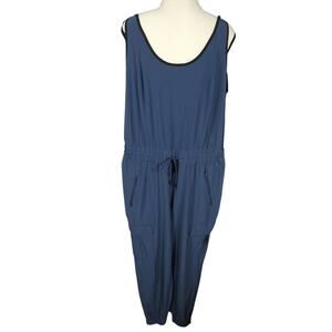 Athleta Women's Medium Blue One-Piece Jumpsuit Pockets Drawstring Waistline